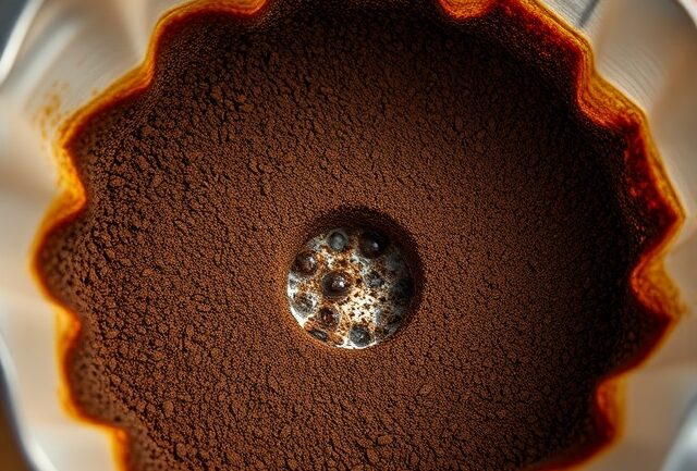 Coffee grounds expand during brewing in a pour-over dripper