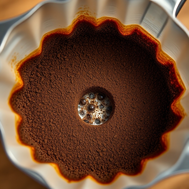 Coffee grounds expand during brewing in a pour-over dripper