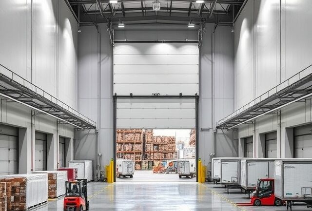 Cold chain logistics doors at a refrigerated distribution center